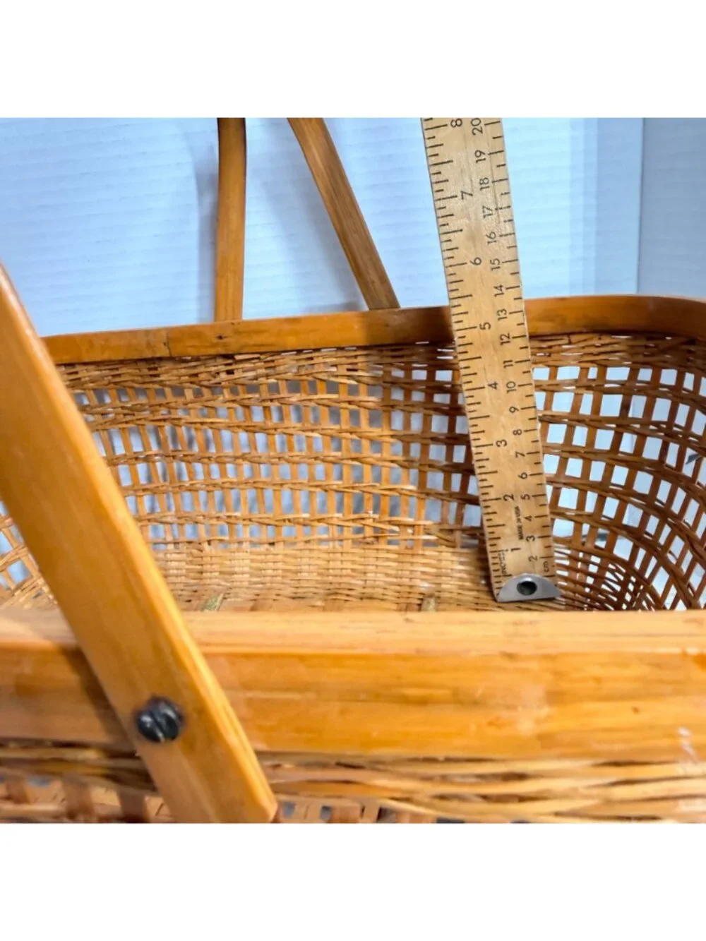 Vintage Wicker Picnic Basket Woven Gathering Market Basket Dual Handles Boho